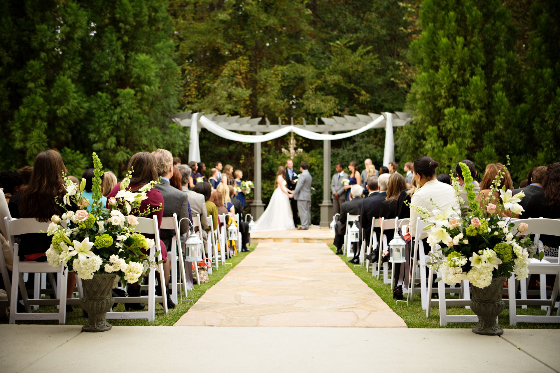Wedding ceremony in a garden setting.