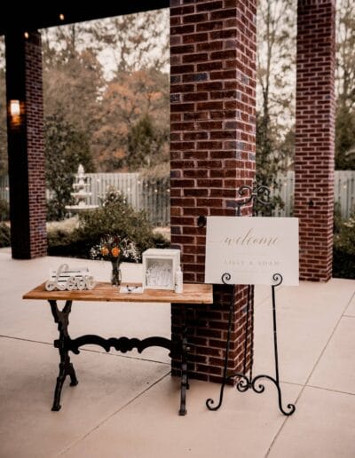 Outdoor fountain with wedding decor